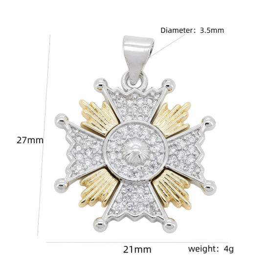 Imagen de 1 Unidad Latón Galaxia Colgantes Charms Al Por Mayor Chapado en Oro de 18K & Platino Chapado Estrella Dos Colores Claro Circón Artificial 27mm x 21mm