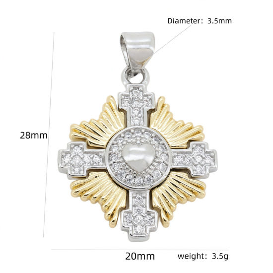 Imagen de 1 Unidad Latón Galaxia Colgantes Charms Al Por Mayor Chapado en Oro de 18K & Platino Chapado Estrella Dos Colores Claro Circón Artificial 28mm x 20mm