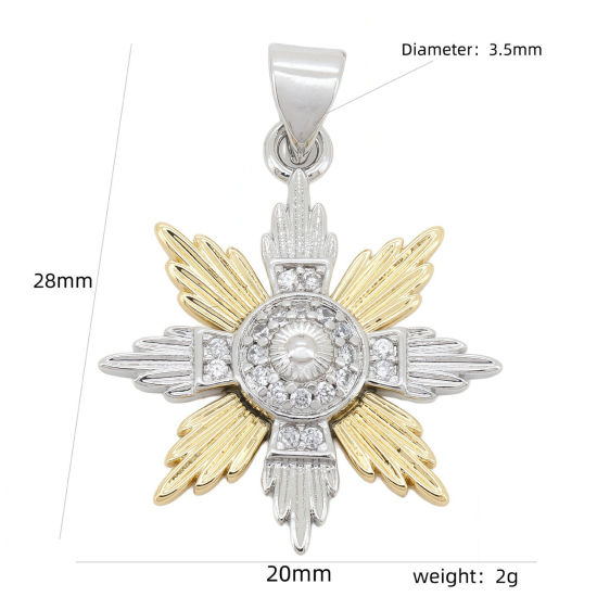 Imagen de 1 Unidad Latón Galaxia Colgantes Charms Al Por Mayor Chapado en Oro de 18K & Platino Chapado Estrella Dos Colores Claro Circón Artificial 28mm x 20mm