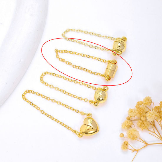 Picture of 2 PCs Eco-friendly Brass Magnetic Clasps Wholesale Cylinder 18K Real Gold Plated 10cm