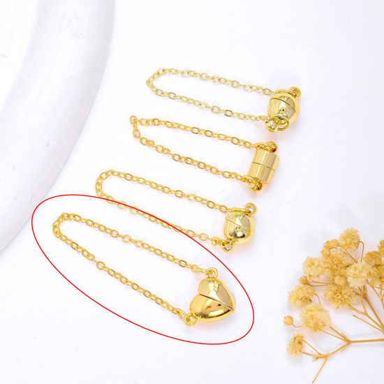 Picture of 2 PCs Eco-friendly Brass Magnetic Clasps Wholesale Heart 18K Real Gold Plated 10cm