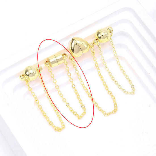 Picture of 2 PCs Eco-friendly Brass Magnetic Clasps Wholesale Cylinder 14K Real Gold Plated 10cm