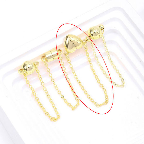Picture of 2 PCs Eco-friendly Brass Magnetic Clasps Wholesale Heart 14K Real Gold Plated 10cm