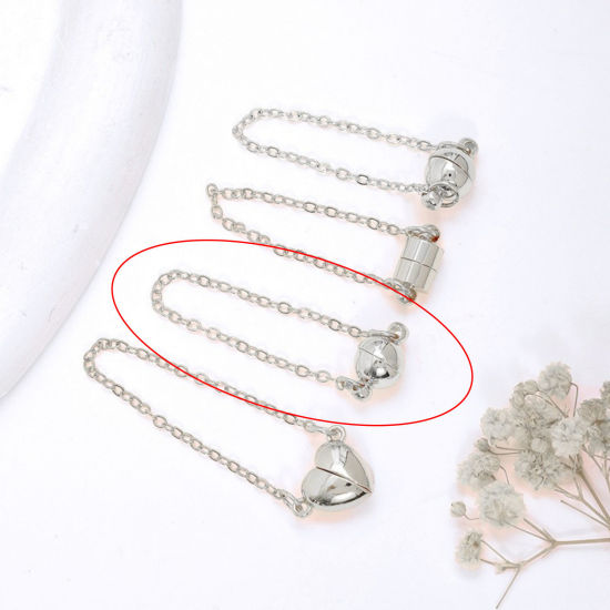 Picture of 2 PCs Eco-friendly Brass Magnetic Clasps Wholesale Ball Real Platinum Plated 10cm