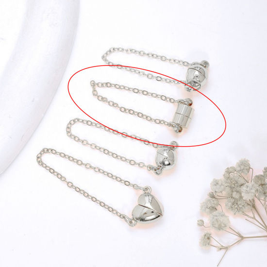 Picture of 2 PCs Eco-friendly Brass Magnetic Clasps Wholesale Cylinder Real Platinum Plated 10cm