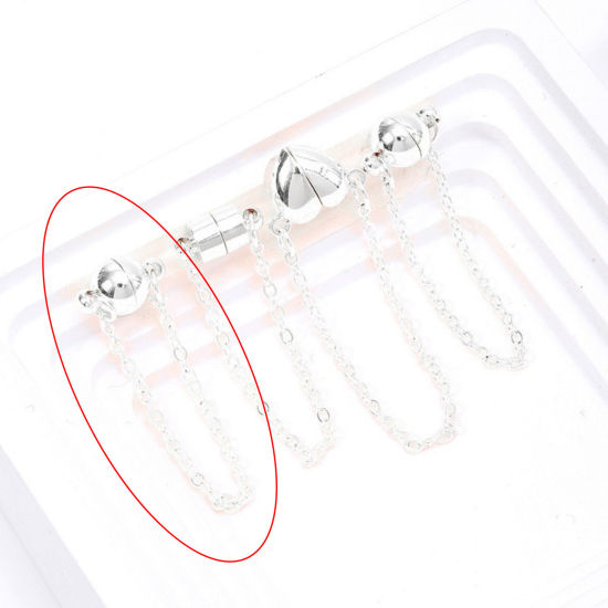 Picture of 2 PCs Eco-friendly Brass Magnetic Clasps Wholesale Ball 925 Sterling Silver Plated 10cm