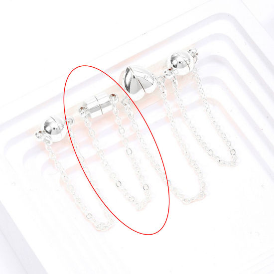 Picture of 2 PCs Eco-friendly Brass Magnetic Clasps Wholesale Cylinder 925 Sterling Silver Plated 10cm