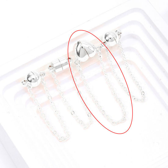Picture of 2 PCs Eco-friendly Brass Magnetic Clasps Wholesale Heart 925 Sterling Silver Plated 10cm