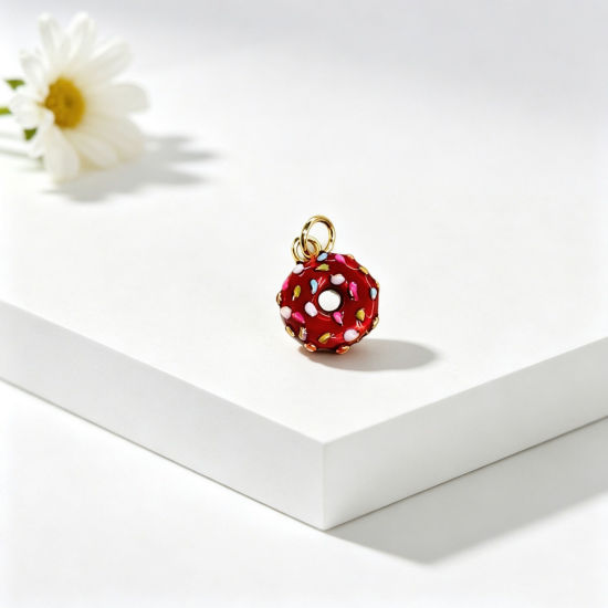 Изображение 1 ШТ Латунь Подвески Оптовая 18K позолоченный Кофейный С Эмалью Пончик 17.5мм x 12мм