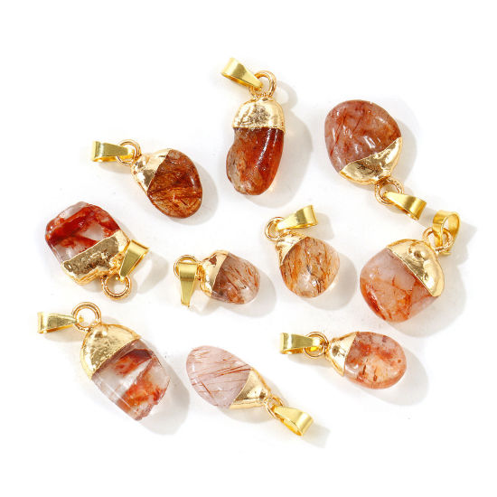 Picture of 2 PCs Brass & Gemstone Charm Pendant Wholesale 18K Gold Plated Brown Red At Random Mixed 3cm - 1.5cm