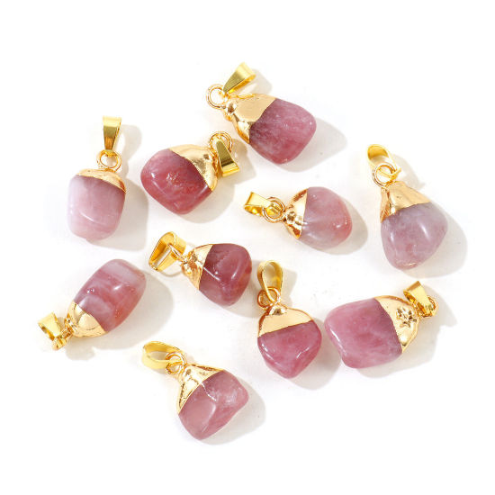Picture of 2 PCs Brass & Gemstone Charm Pendant Wholesale 18K Gold Plated Pink At Random Mixed 3cm - 1.5cm
