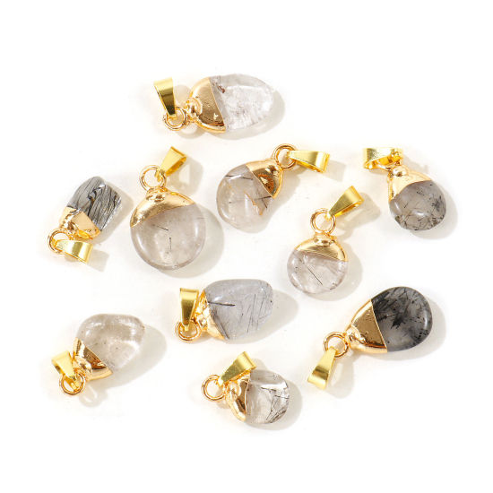 Picture of 2 PCs Brass & Gemstone Charm Pendant Wholesale 18K Gold Plated Gray At Random Mixed 3cm - 1.5cm