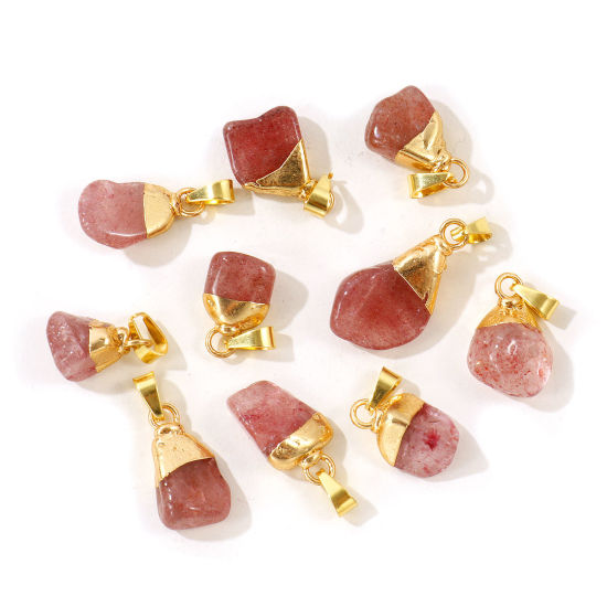 Picture of 2 PCs Brass & Gemstone Charm Pendant Wholesale 18K Gold Plated Red At Random Mixed 3cm - 1.5cm
