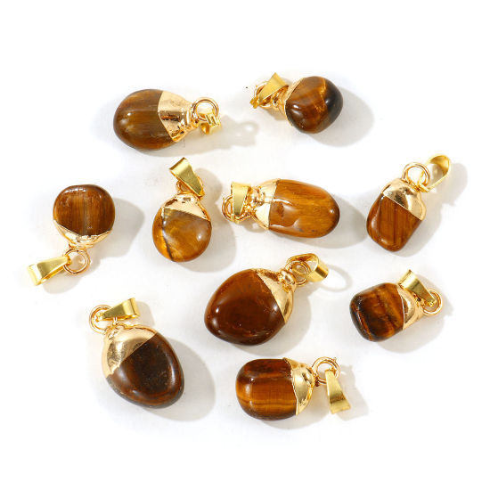 Picture of 2 PCs Brass & Gemstone Charm Pendant Wholesale 18K Gold Plated Brown At Random Mixed 3cm - 1.5cm