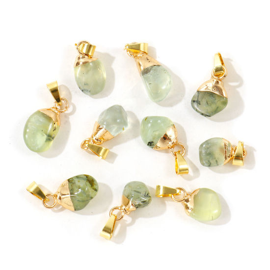 Picture of 2 PCs Brass & Gemstone Charm Pendant Wholesale 18K Gold Plated Light Green At Random Mixed 3cm - 1.5cm