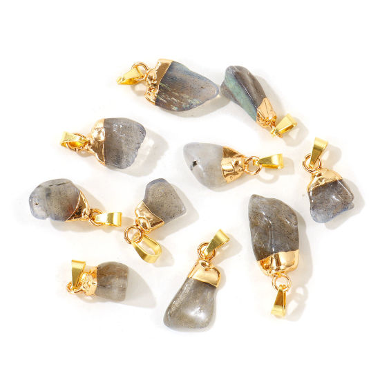 Picture of 2 PCs Brass & Gemstone Charm Pendant Wholesale 18K Gold Plated French Gray At Random Mixed 3cm - 1.5cm