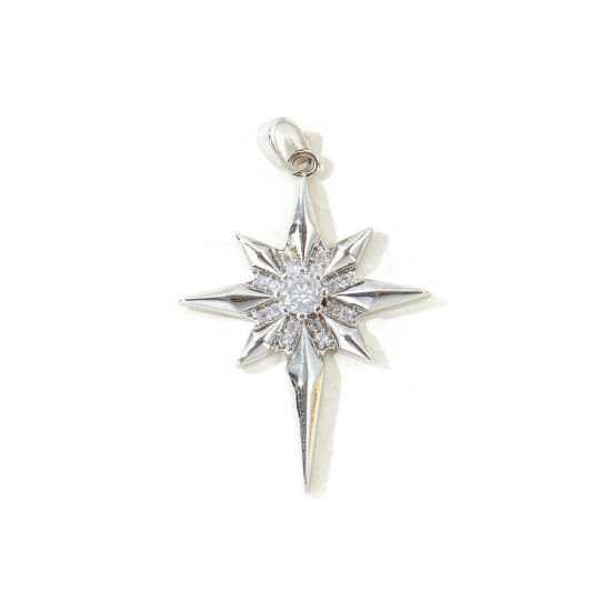 Picture of 2 PCs Brass Galaxy Pendants Wholesale Platinum Plated Star Clear Cubic Zirconia 3.9cm x 2.5cm