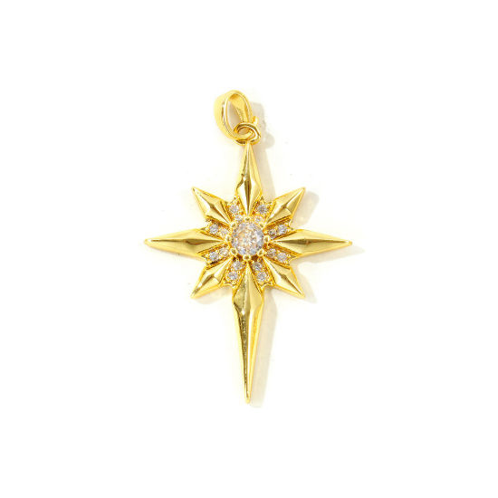 Picture of 2 PCs Brass Galaxy Pendants Wholesale 18K Gold Plated Star Clear Cubic Zirconia 3.9cm x 2.5cm