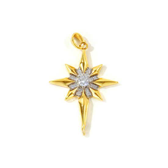 Picture of 2 PCs Brass Galaxy Pendants Wholesale 18K Gold Plated & Platinum Plated Star Clear Cubic Zirconia 3.9cm x 2.5cm