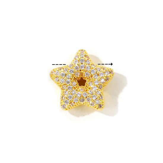 Picture of 2 PCs Brass Micro Pave Charms Wholesale 18K Gold Plated Star Clear Cubic Zirconia 20mm x 19mm