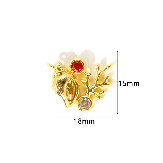 Picture of 2 PCs Eco-friendly Brass Ocean Jewelry Connectors Charms Pendants Wholesale 18K Real Gold Plated Shell Coralline 18mm x 15mm