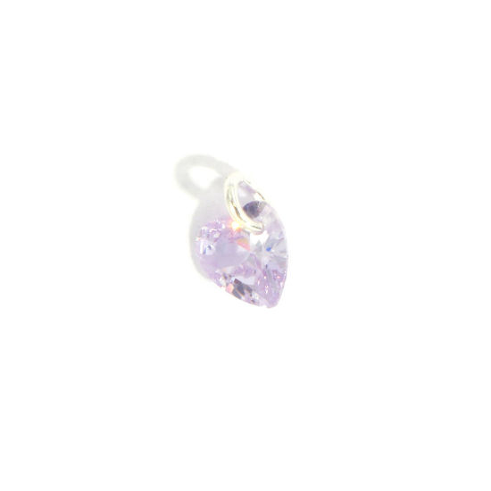 Picture of 5 PCs Brass Valentine's Day Charms Wholesale Silver Plated Heart Mini Mauve Cubic Zirconia 8mm x 6mm