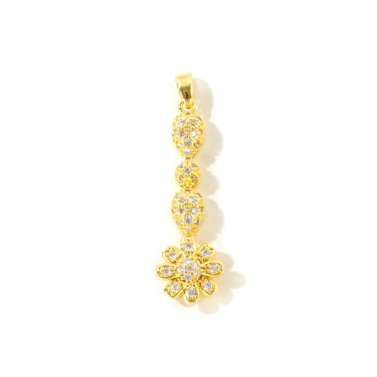 Picture of 2 PCs Eco-friendly Brass Micro Pave Pendants Wholesale 18K Real Gold Plated Tassel Flower Clear Cubic Zirconia