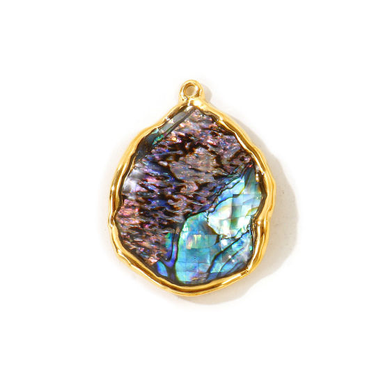 Picture of 1 Piece Eco-friendly PVD Waterproof Anti-Tarnish Hypoallergenic 304 Stainless Steel & Natural Shell Pendants Wholesale 18K Real Gold Plated Multicolor Petaline 3.6cm x 2.7cm