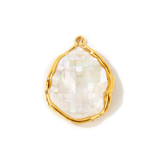 Picture of 1 Piece Eco-friendly PVD Waterproof Anti-Tarnish Hypoallergenic 304 Stainless Steel & Natural Shell Pendants Wholesale 18K Real Gold Plated White Petaline 3.6cm x 2.7cm
