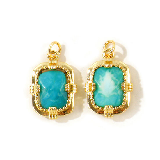 Picture of 1 Piece Eco-friendly Brass & Gemstone Geometric Charms Wholesale, Octagon 18K Real Gold Plated Green 22mm x 13mm