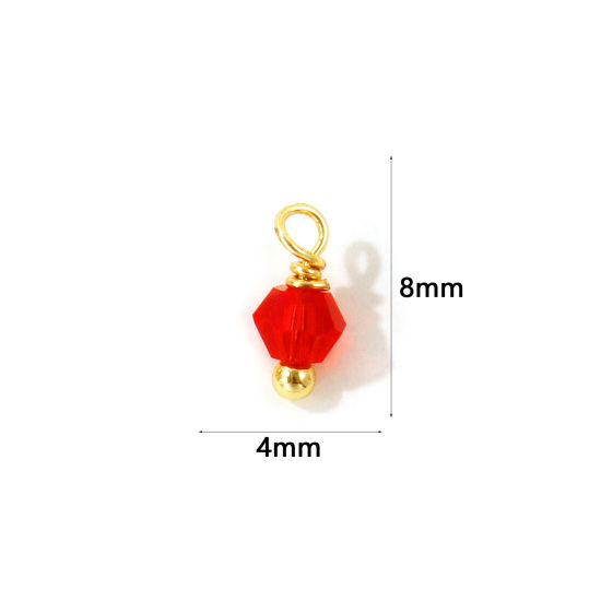 Picture of 5 PCs Eco-friendly Brass & Glass Charms Wholesale, Bicone 18K Real Gold Plated Red Mini 8mm x 4mm