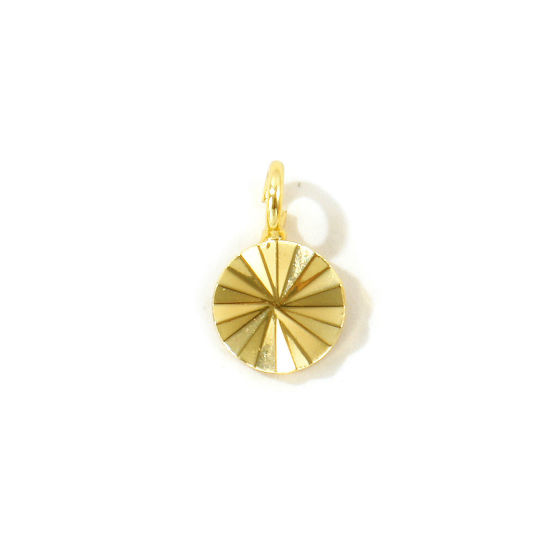 Picture of 5 PCs Eco-friendly Brass Charms Wholesale, Round 18K Real Gold Plated Mini 10mm x 6mm