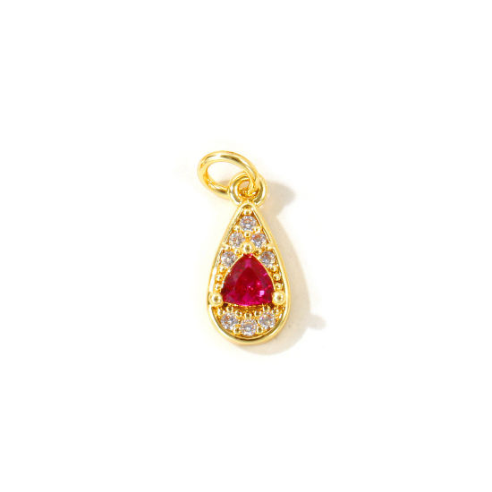 Picture of 2 PCs Eco-friendly Brass Valentine's Day Charms Wholesale, Drop 18K Real Gold Plated Micro Pave Red Cubic Zirconia 16mm x 6mm