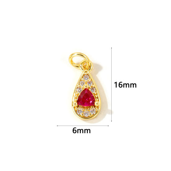 Picture of 2 PCs Eco-friendly Brass Valentine's Day Charms Wholesale, Drop 18K Real Gold Plated Micro Pave Red Cubic Zirconia 16mm x 6mm