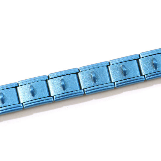 Picture of Wholesale Blue With Loop 304 Stainless Steel Italian Charm Links Modular Bracelets, Painted Simple & Casual Gift Jewelry Supply, 17.5cm(6 7/8") long, 1 Piece