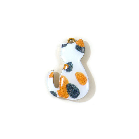2 PCs Eco-friendly PVD Waterproof Anti-Tarnish Hypoallergenic 304 Stainless Steel Charms Wholesale 18K Real Gold Plated Multicolor Cat Animal Double Sided Printed 23.5mm x 16mm の画像