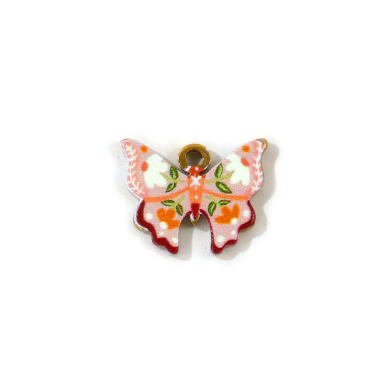 2 PCs Eco-friendly PVD Waterproof Anti-Tarnish Hypoallergenic 304 Stainless Steel Charms Wholesale 18K Real Gold Plated Peachy Beige Butterfly Animal Double Sided Printed 19mm x 15mm の画像