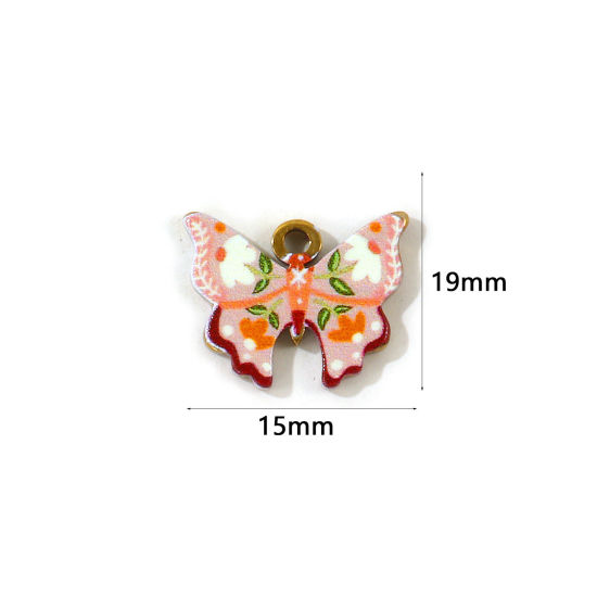 2 PCs Eco-friendly PVD Waterproof Anti-Tarnish Hypoallergenic 304 Stainless Steel Charms Wholesale 18K Real Gold Plated Peachy Beige Butterfly Animal Double Sided Printed 19mm x 15mm の画像