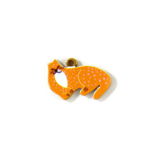 2 PCs Eco-friendly PVD Waterproof Anti-Tarnish Hypoallergenic 304 Stainless Steel Charms Wholesale 18K Real Gold Plated Orange Leopard Double Sided Printed 18mm x 12mm の画像
