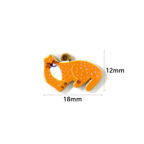 2 PCs Eco-friendly PVD Waterproof Anti-Tarnish Hypoallergenic 304 Stainless Steel Charms Wholesale 18K Real Gold Plated Orange Leopard Double Sided Printed 18mm x 12mm の画像
