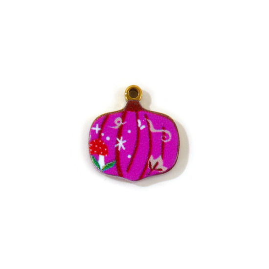 2 PCs Eco-friendly PVD Waterproof Anti-Tarnish Hypoallergenic 304 Stainless Steel Charms Wholesale 18K Real Gold Plated Purple Onion Double Sided Printed 16mm x 15mm の画像