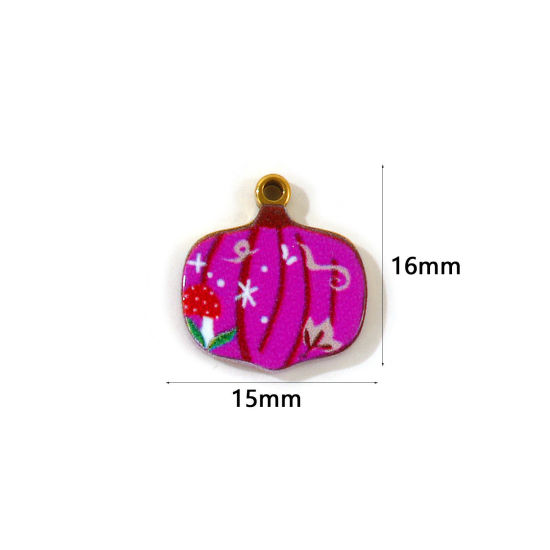 2 PCs Eco-friendly PVD Waterproof Anti-Tarnish Hypoallergenic 304 Stainless Steel Charms Wholesale 18K Real Gold Plated Purple Onion Double Sided Printed 16mm x 15mm の画像