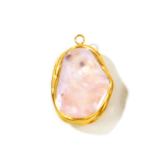 Picture of 1 Piece Eco-friendly PVD 304 Stainless Steel & Natural Shell Ocean Jewelry Pendants Wholesale 18K Real Gold Plated Peachy Beige Irregular 3cm x 2cm