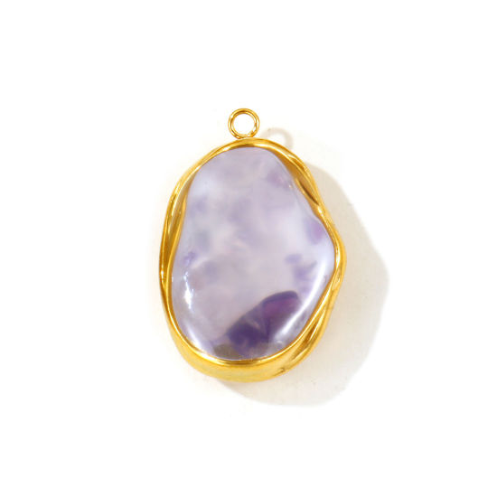 Picture of 1 Piece Eco-friendly PVD 304 Stainless Steel & Natural Shell Ocean Jewelry Pendants Wholesale 18K Real Gold Plated Purple Irregular 3cm x 2cm