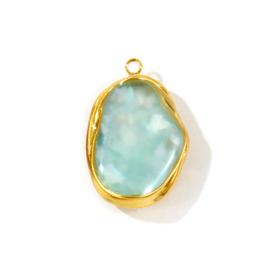 Picture of 1 Piece Eco-friendly PVD 304 Stainless Steel & Natural Shell Ocean Jewelry Pendants Wholesale 18K Real Gold Plated Mint Green Irregular 3cm x 2cm