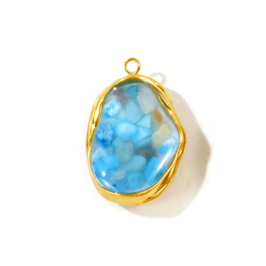 Picture of 1 Piece Eco-friendly PVD 304 Stainless Steel & Natural Shell Ocean Jewelry Pendants Wholesale 18K Real Gold Plated Lake Blue Irregular 3cm x 2cm