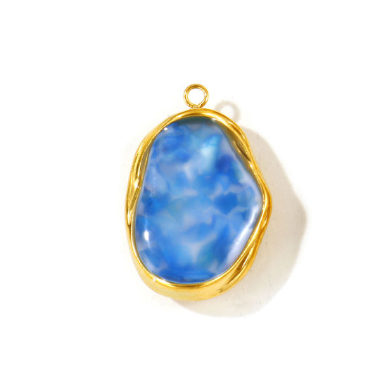 Picture of 1 Piece Eco-friendly PVD 304 Stainless Steel & Natural Shell Ocean Jewelry Pendants Wholesale 18K Real Gold Plated Dark Blue Irregular 3cm x 2cm