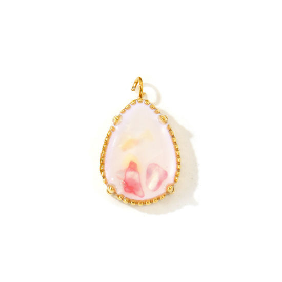 Picture of 2 PCs Eco-friendly PVD 304 Stainless Steel & Natural Shell Ocean Jewelry Charms Wholesale 18K Real Gold Plated Pink Drop 20mm x 12mm