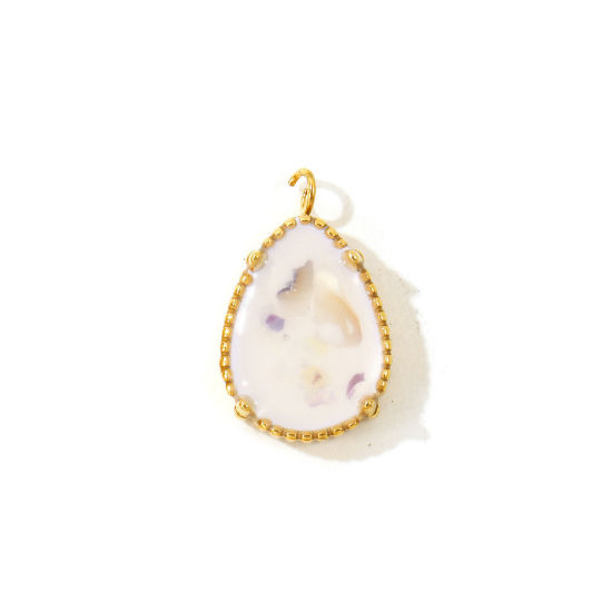 Picture of 2 PCs Eco-friendly PVD 304 Stainless Steel & Natural Shell Ocean Jewelry Charms Wholesale 18K Real Gold Plated Purple Drop 20mm x 12mm