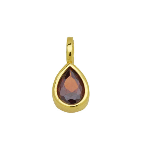 Picture of 2 PCs Brass Geometric Charms Wholesale 18K Gold Plated Drop Red Cubic Zirconia 13mm x 6mm